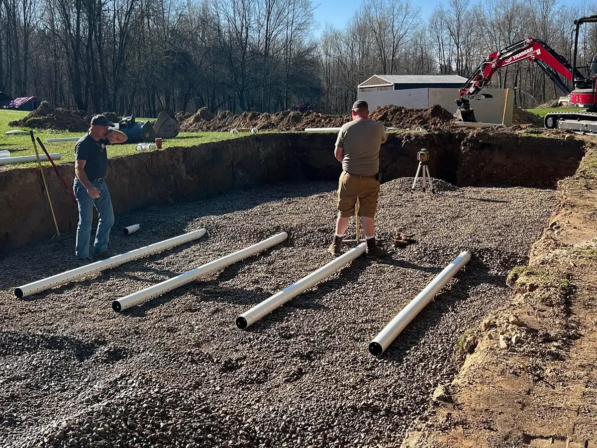 Residential septic system replacement and drain field excavation