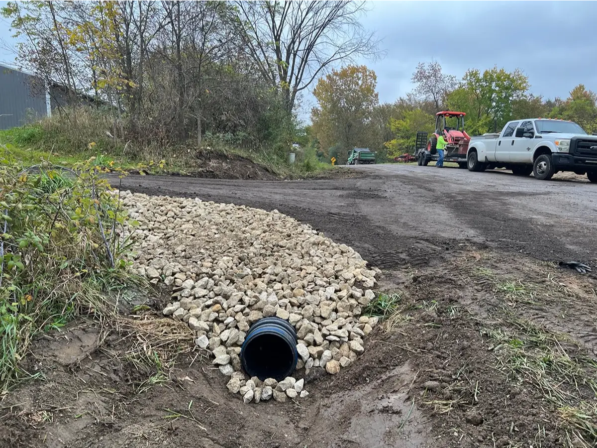 Gravel driveway grading and drainage work