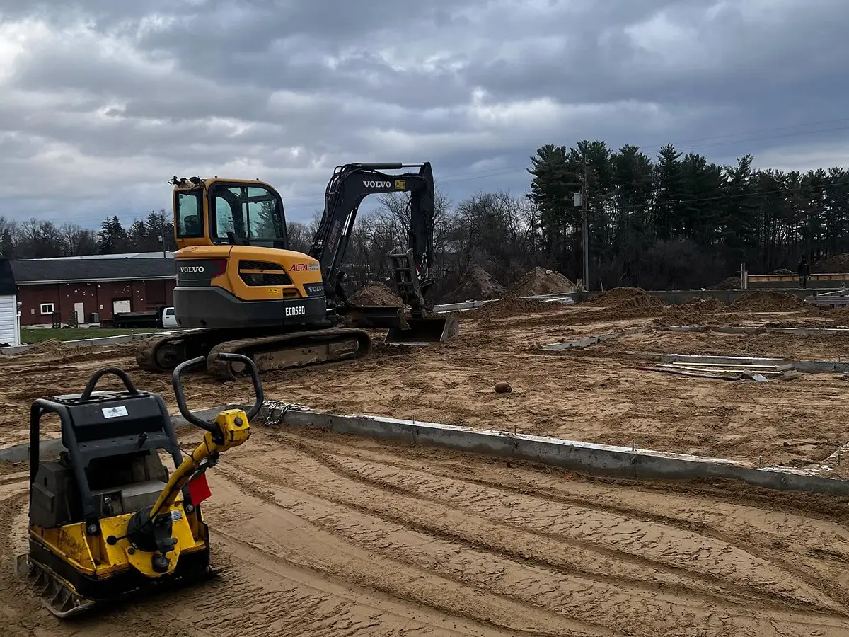 New home site after land clearing and excavation