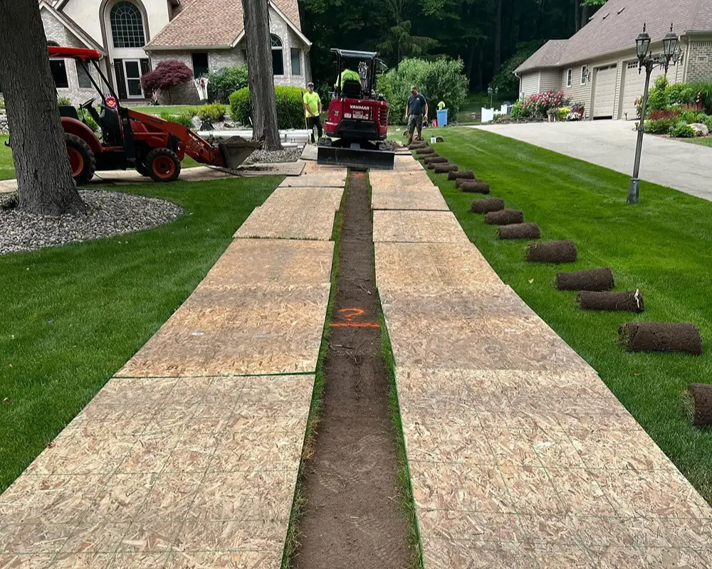 Hastings front yard before French drain and gutter drainage installation