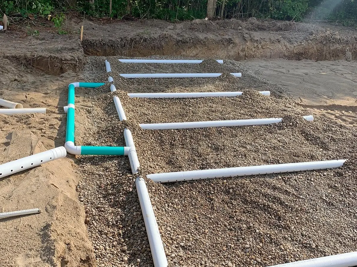 Drain field being constructed for a new septic system
