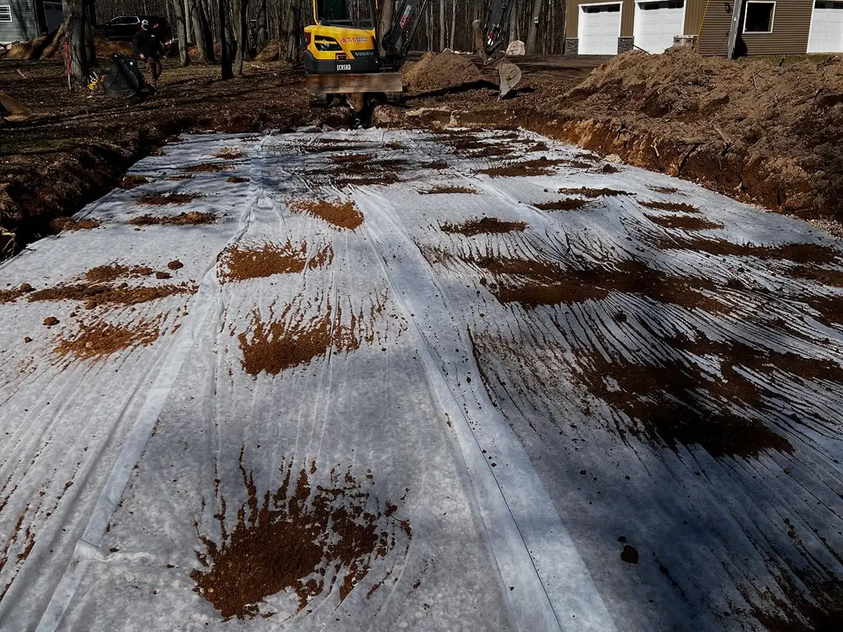Septic drain field being installed on a West Michigan property