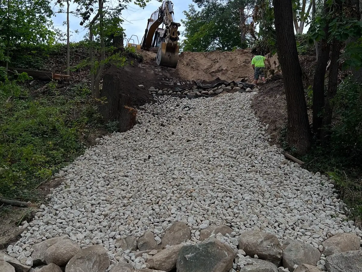Thornapple River erosion control project construction progress