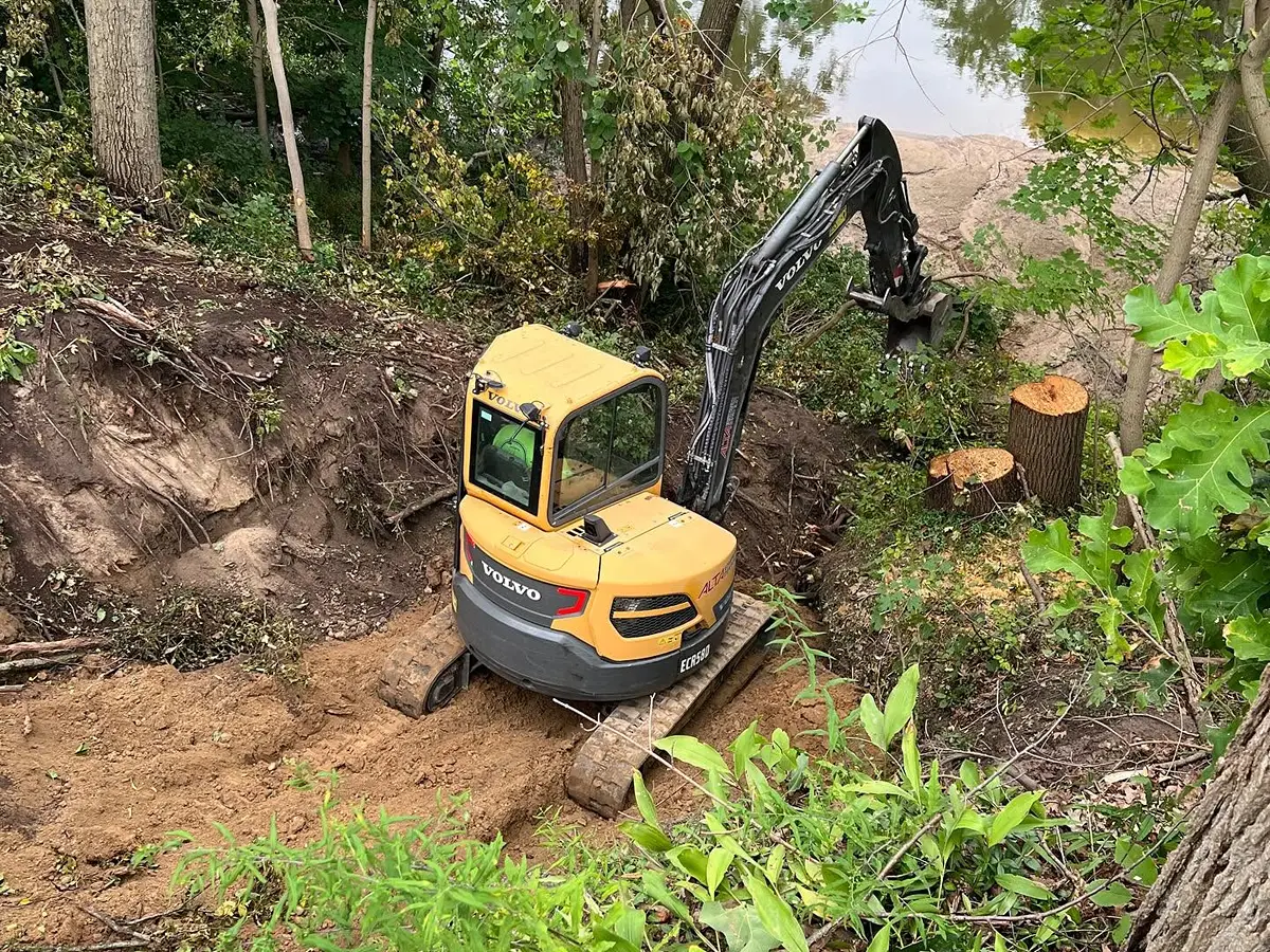 Excavation and earthmoving during the Thornapple River erosion restoration project
